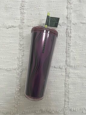 NWT Starbucks 24 oz Cold Purple, Black, Pink, & Lime Green Wave Tumbler w/ Straw